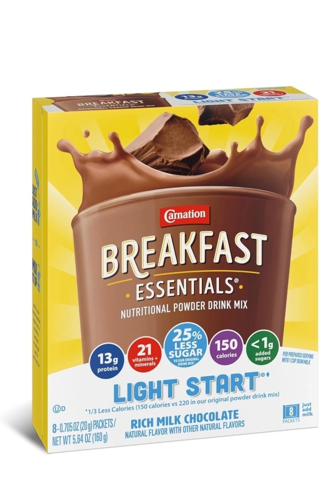 Carnation Breakfast Essentials Light Start Rich Milk Chocolate 8 Ct  .