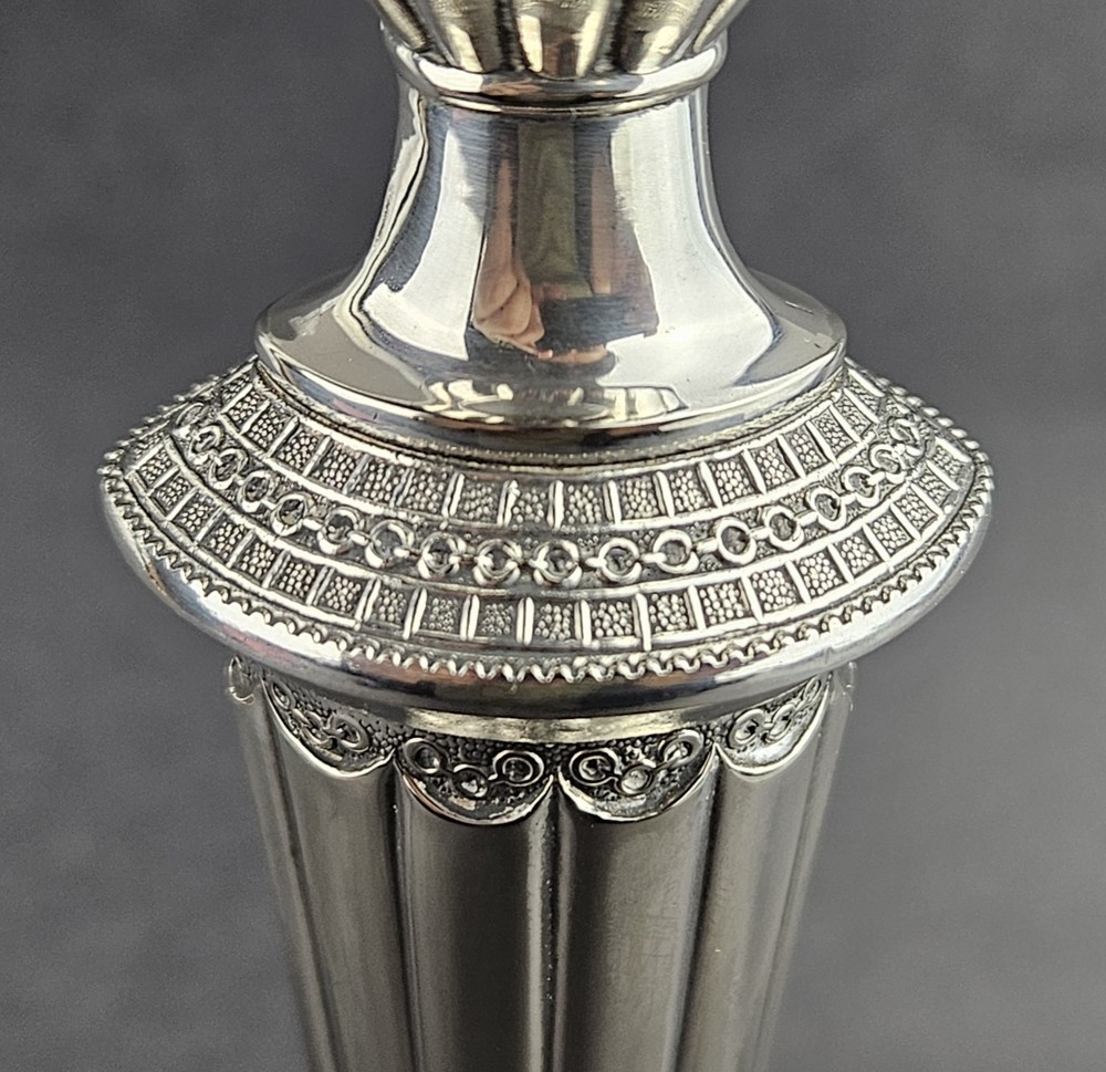Silver-Plated Candlestick, feat Neoclassical Design, Fluted Column & Bead Motifs