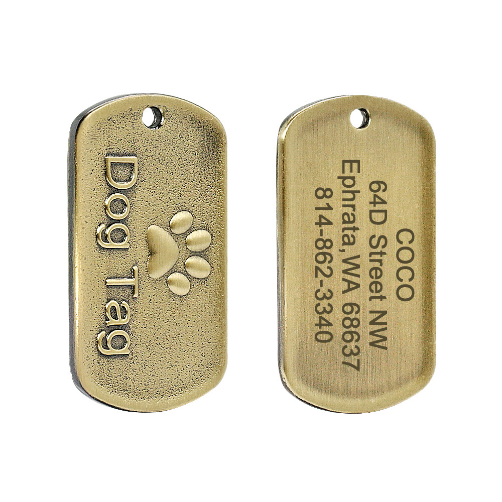BRASS DOG TAGS RECTANGLE PERSONALIZED CUSTOM PET NAME ID ENGRAVED FOR COLLAR