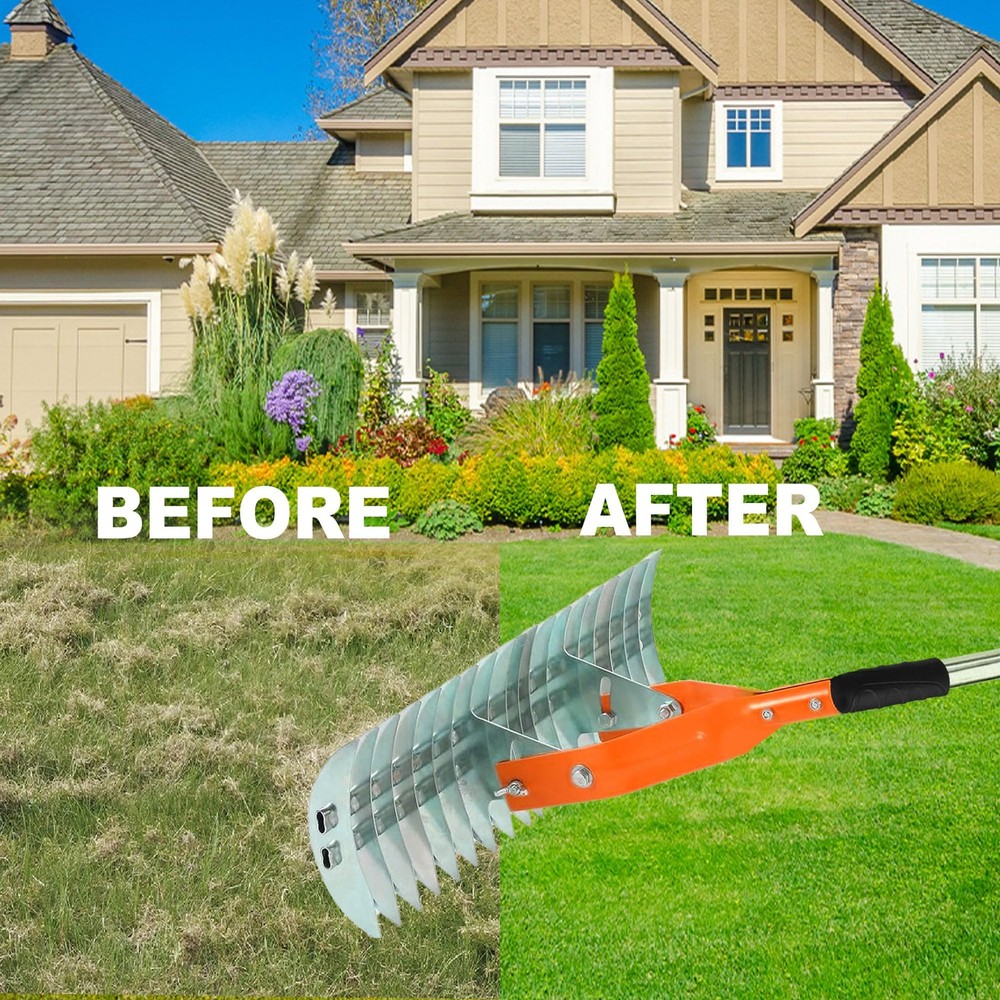Thatch Rake,15" Lawn Dethatcher Rakes,Dead Grass Remover,Manual Dethatching R...