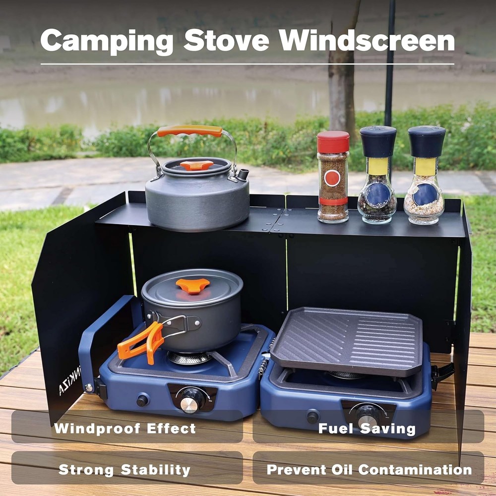 Camping Stove Windscreen Outdoor Foldable Gas Windshield, Wind...