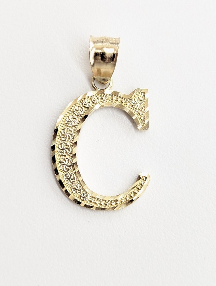 10K Solid Yellow Gold Initial Letter C Pendant
