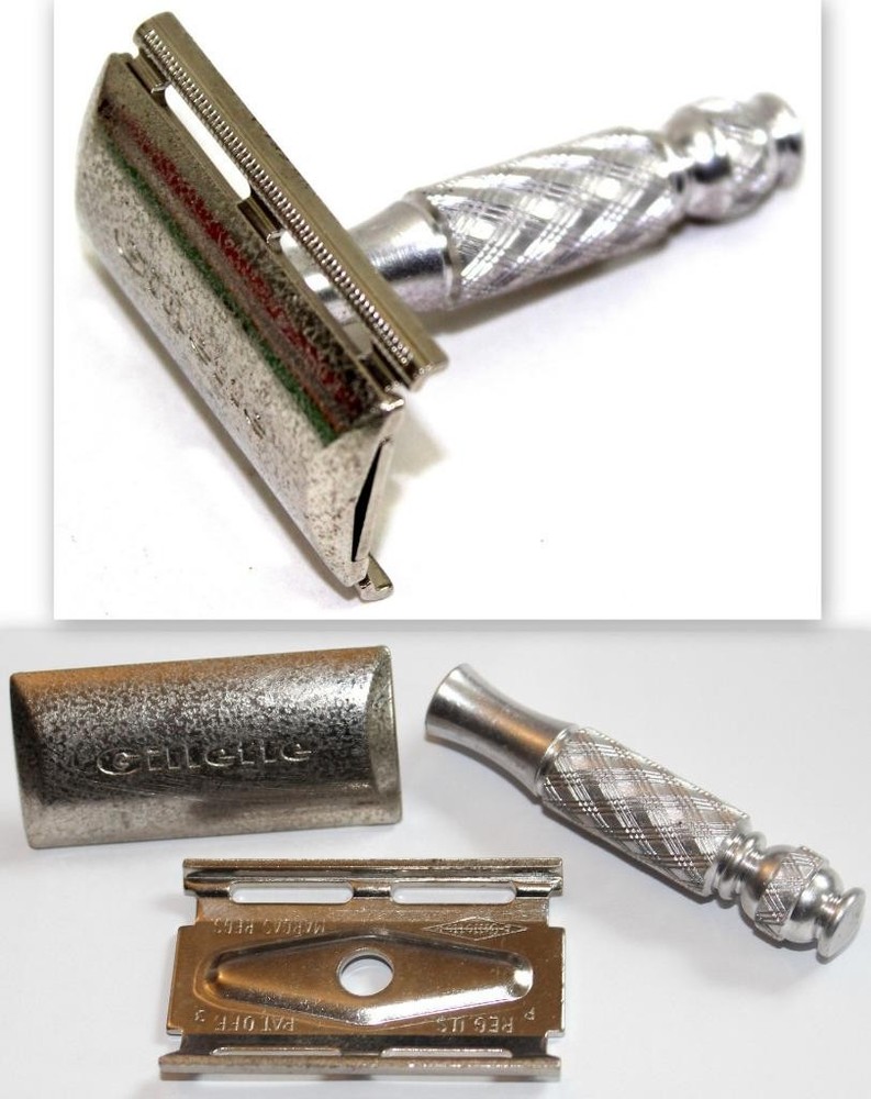 Vintage Gillette 3-Piece Safety Razor ~ Diamond-Pattern Handle