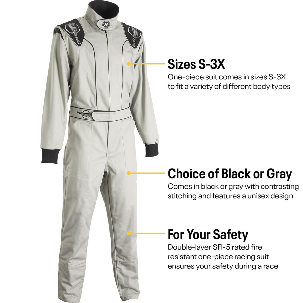 Speedway Double-Layer SFI-5 One-Piece Racing Suit, Black Medium
