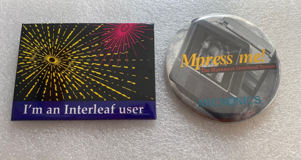 Vintage Mpress Me! Overhead System PC Interleaf User pin pinback button mixed 2