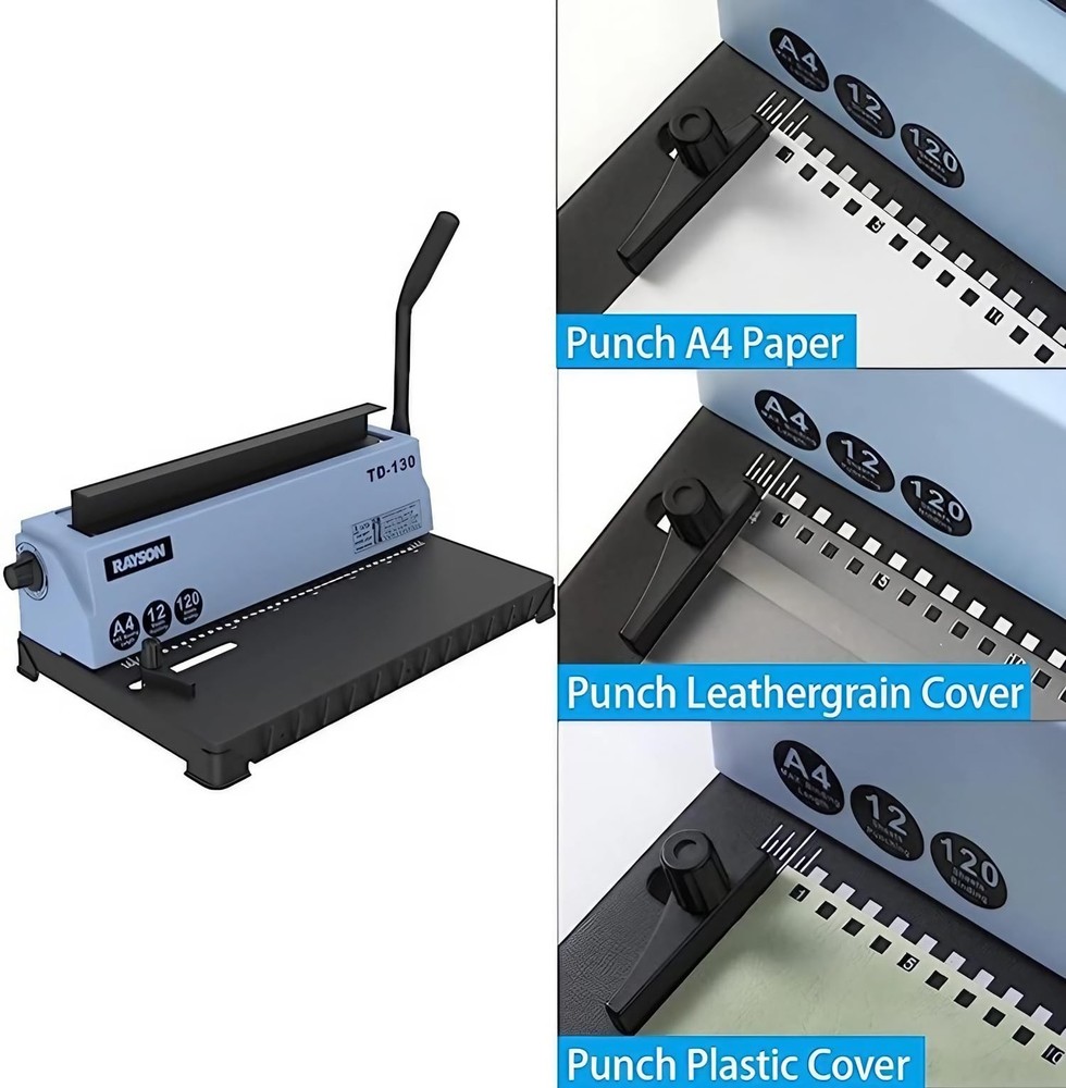 Rayson TD-130 Wire Binding Machine (Square Holes) Punch 12 Sheets/Bind 120 Sh...