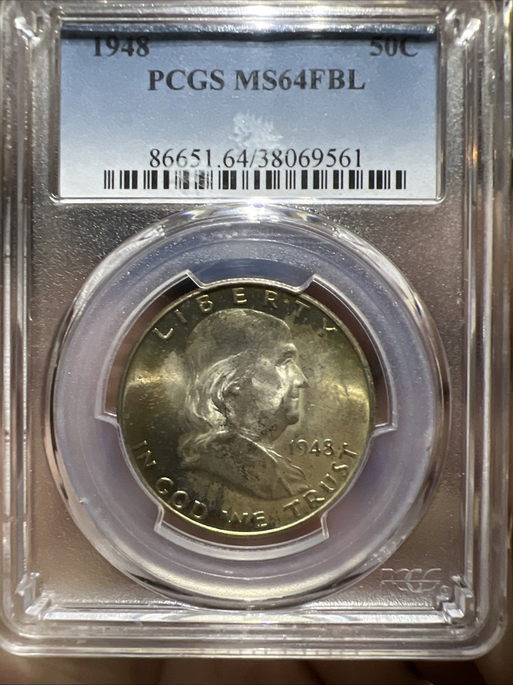 1948 PCGS MS64FBL Toned Franklin Half Dollar 50¢