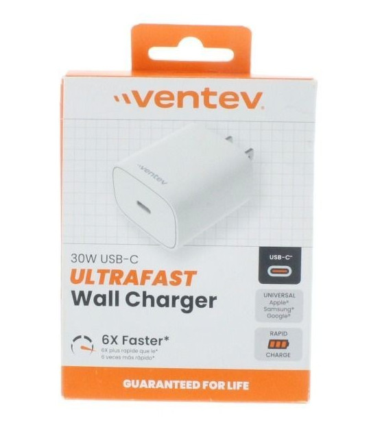 Ventev 30W USB C Ultrafast Wall Charger 3AMP White