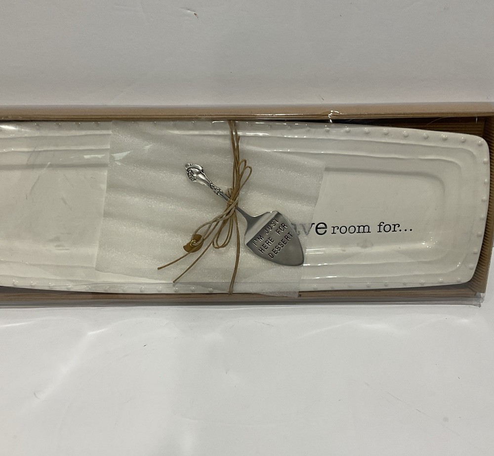 Mud Pie Dessert Long Rectangular Serving Tray With Cake Server 17” Save Room