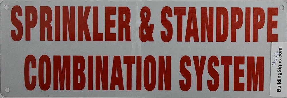 Sprinkler & Standpipe Combination System Sign (White Reflective,4x12)-REF24-1027