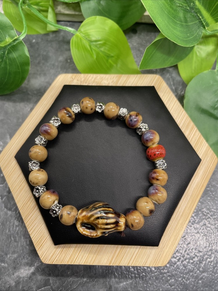 Handmade Ceramic Bead Beaded Stackable 6.25” Plus Stretch Bracelet New B225