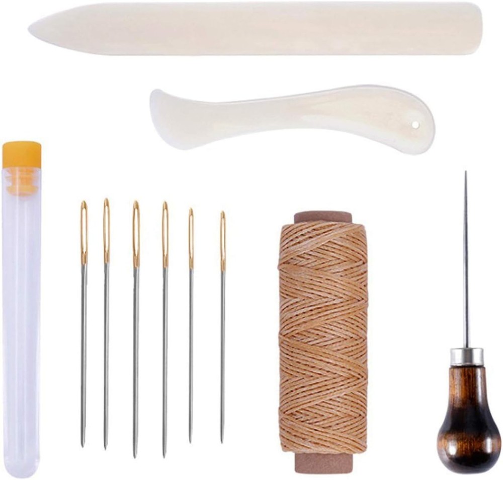 11PCS Bookbinding Kit with Bone Folder Awl Needles Thread