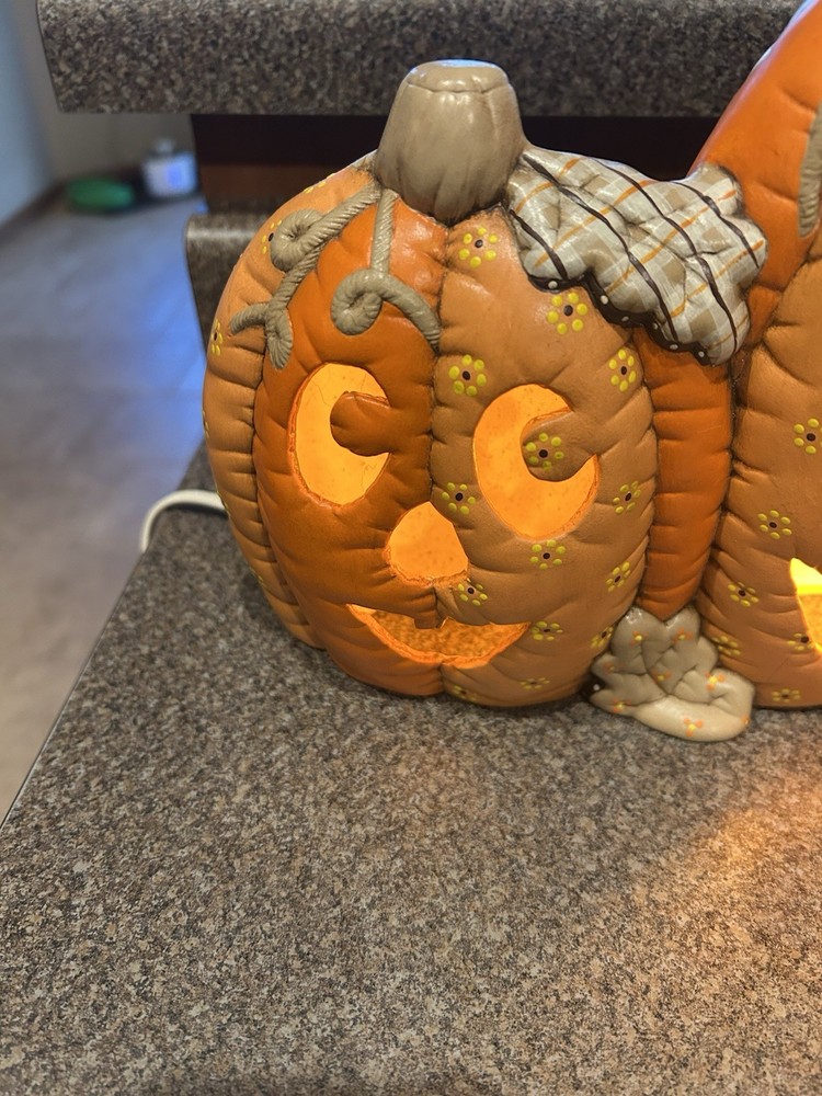 Ceramic Light Up Halloween Jack-O-Lantern Pumpkin Patch Light double Sided