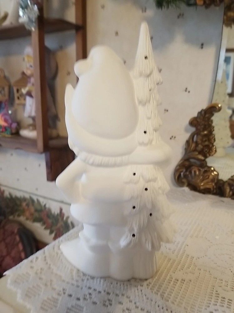 Ceramic Bisque Elf With Tree Ready To Paint