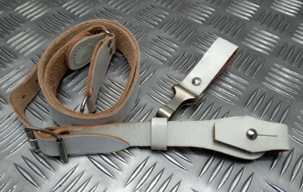Vintage Sam Browne Strap Shoulder Cross Over White Leather Military Issue