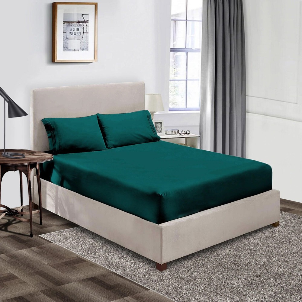 Extra Deep Pocket Fitted Sheet+2 Pillow Case 800 TC 100% Cotton Teal Solid