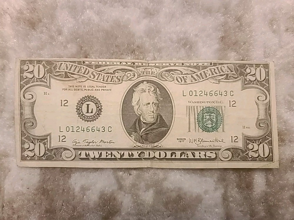 1977 $20 OFFSET/MISALIGNED ERROR FEDERAL RESERVE NOTE