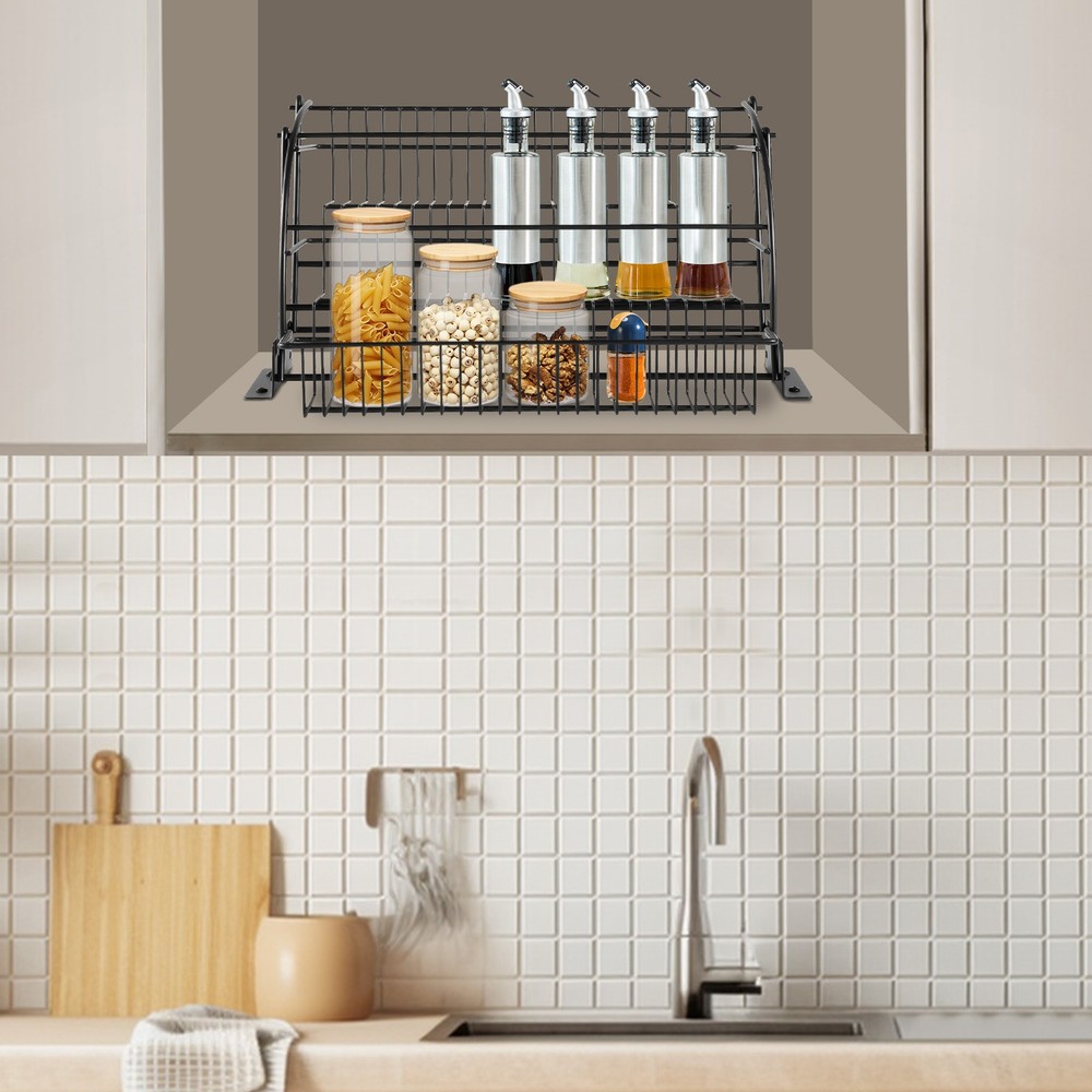 3 Tier Pull down Cabinet Spice Rack Organizer,Metal Storage Shelf for Kitchen