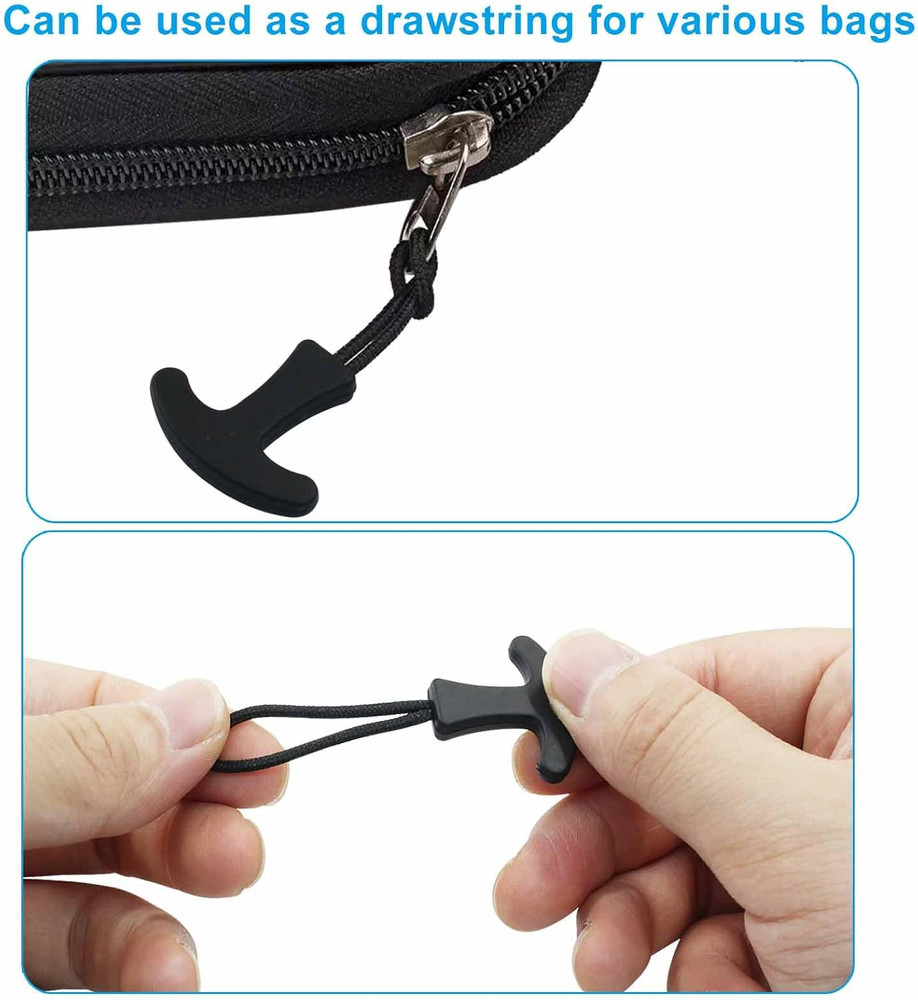 20pcs T-Shaped Zipper Pulls, Black Nylon & Plastic, TY202411271010, Zipper Pull