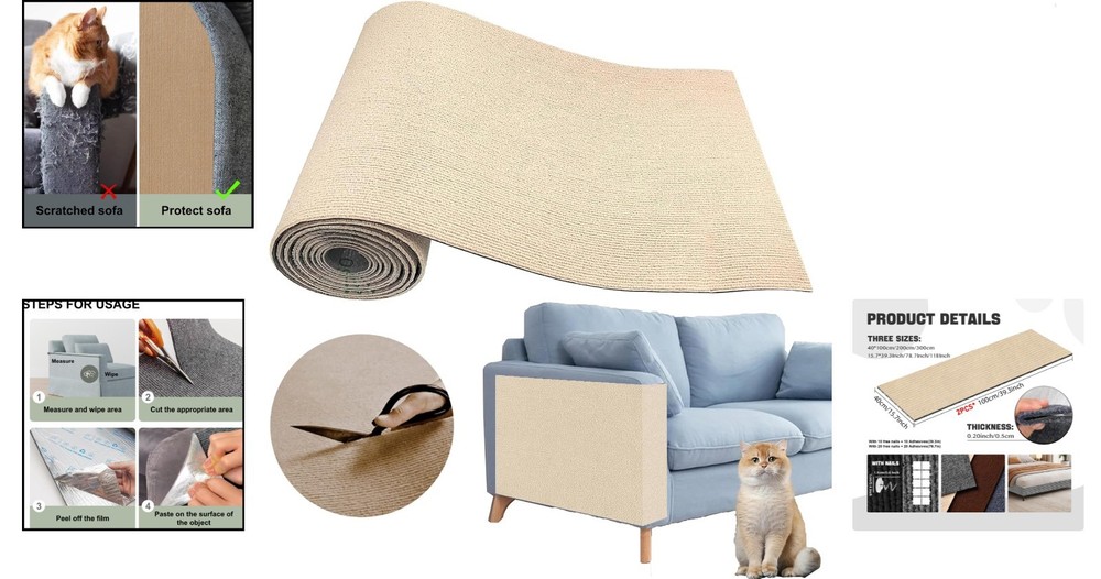 Self-Adhesive Trimmable Cat Climbing Post Covered Pad Replacement for DIY Cat...
