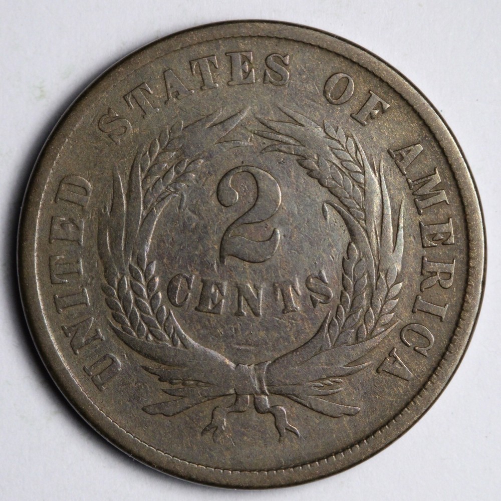 1864 SMALL MOTO Two Cent Piece VF E242 VECS