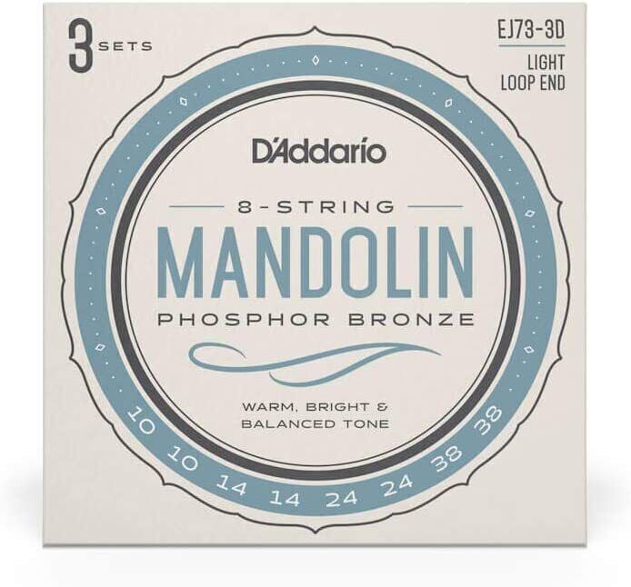 D'Addario EJ73-3D Mandolin Strings, Phosphor Bronze, Light, 10-38, 3 Sets
