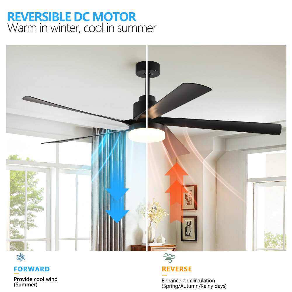 65'' Black Ceiling Fan with Light, 5-Blade LED Ceiling Fan w/ Remote Control