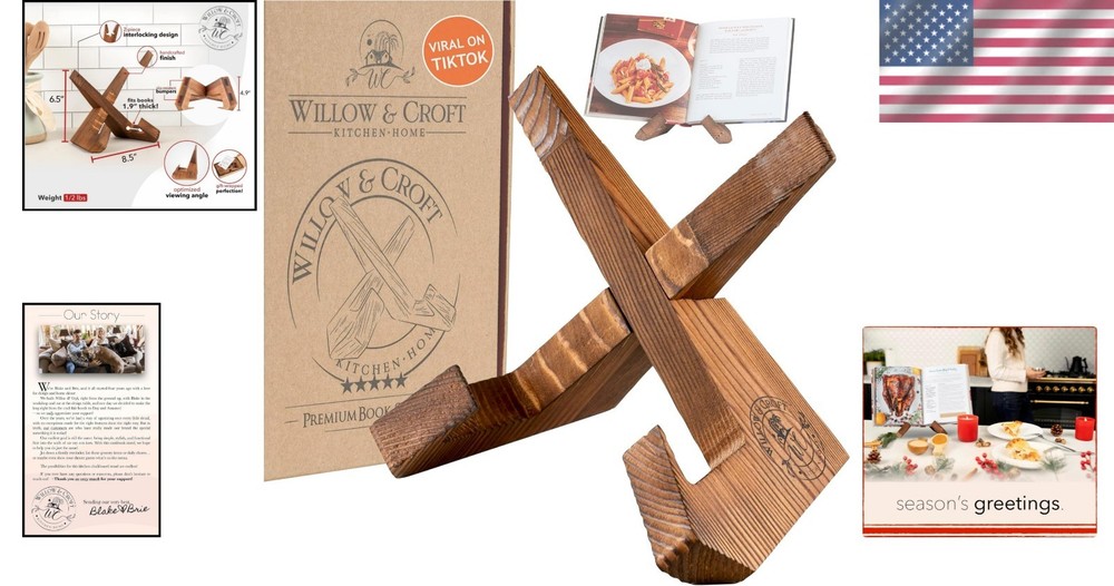 Collapsible X-Design Cookbook Stand - Lightweight Rustic Kitchen Display