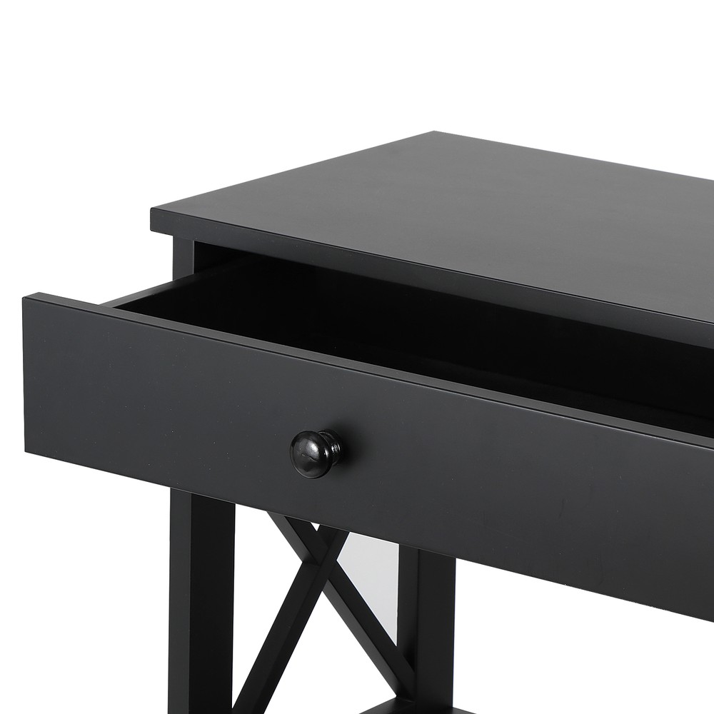 3 Tier Wood Console Table Entryway Table Narrow Sofa Side Table w/Drawer Black