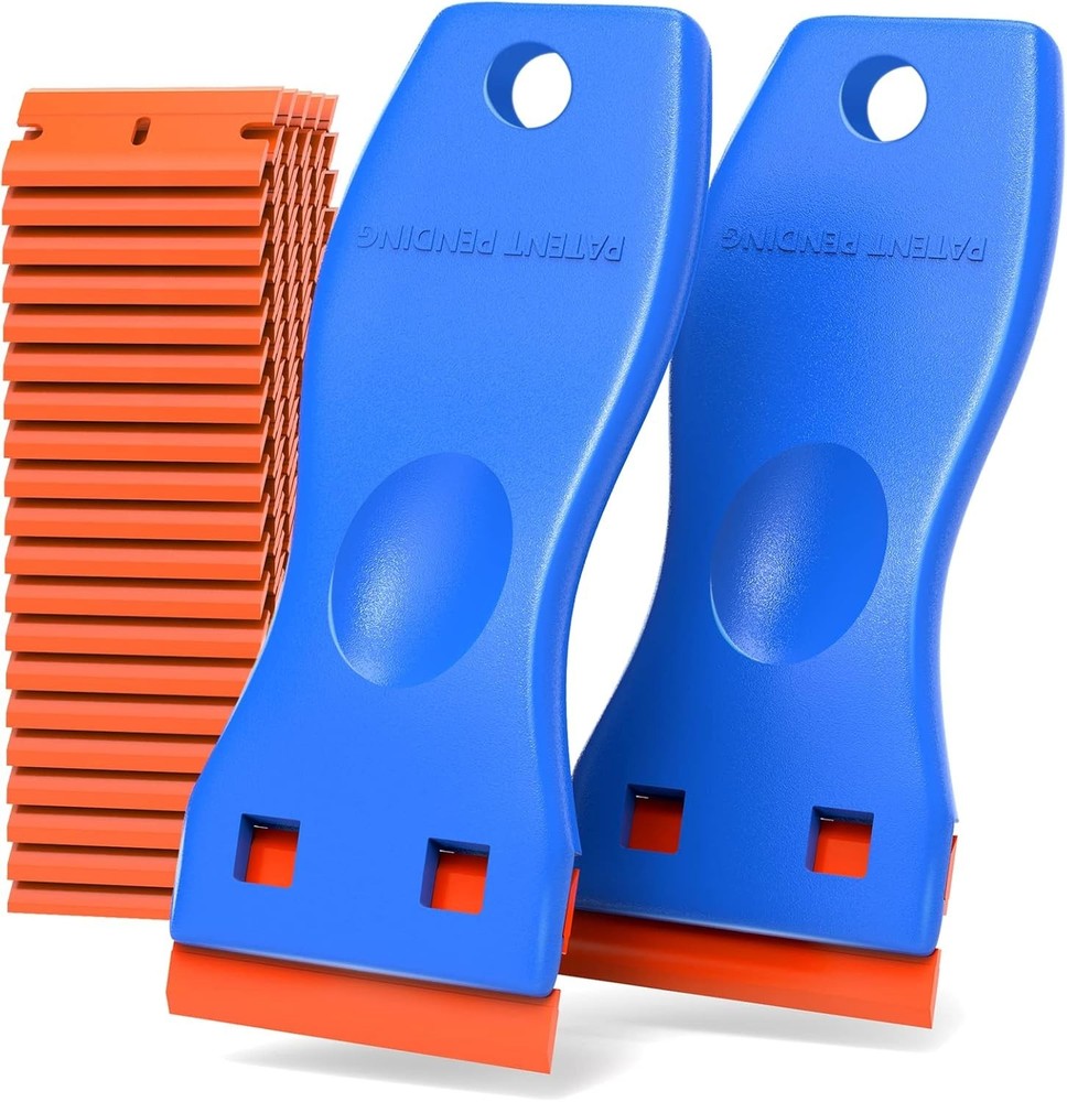 Plastic Razor Blades Scraper Tool - 2 Pack Wall Paint Remover with 100 Pcs Pl...
