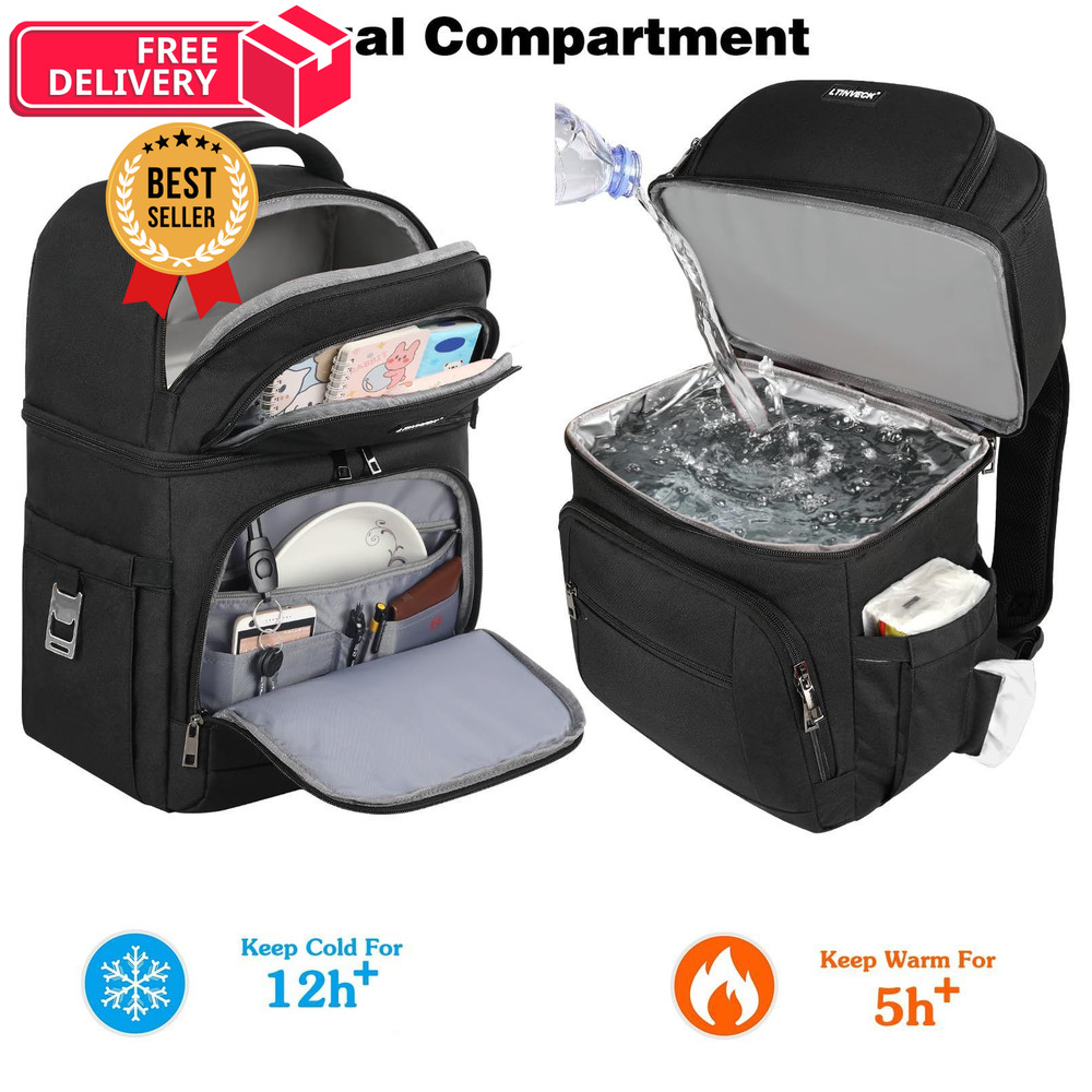 Cooler Backpack,Insulated Backpack Leakproof Double 30 cans, Black
