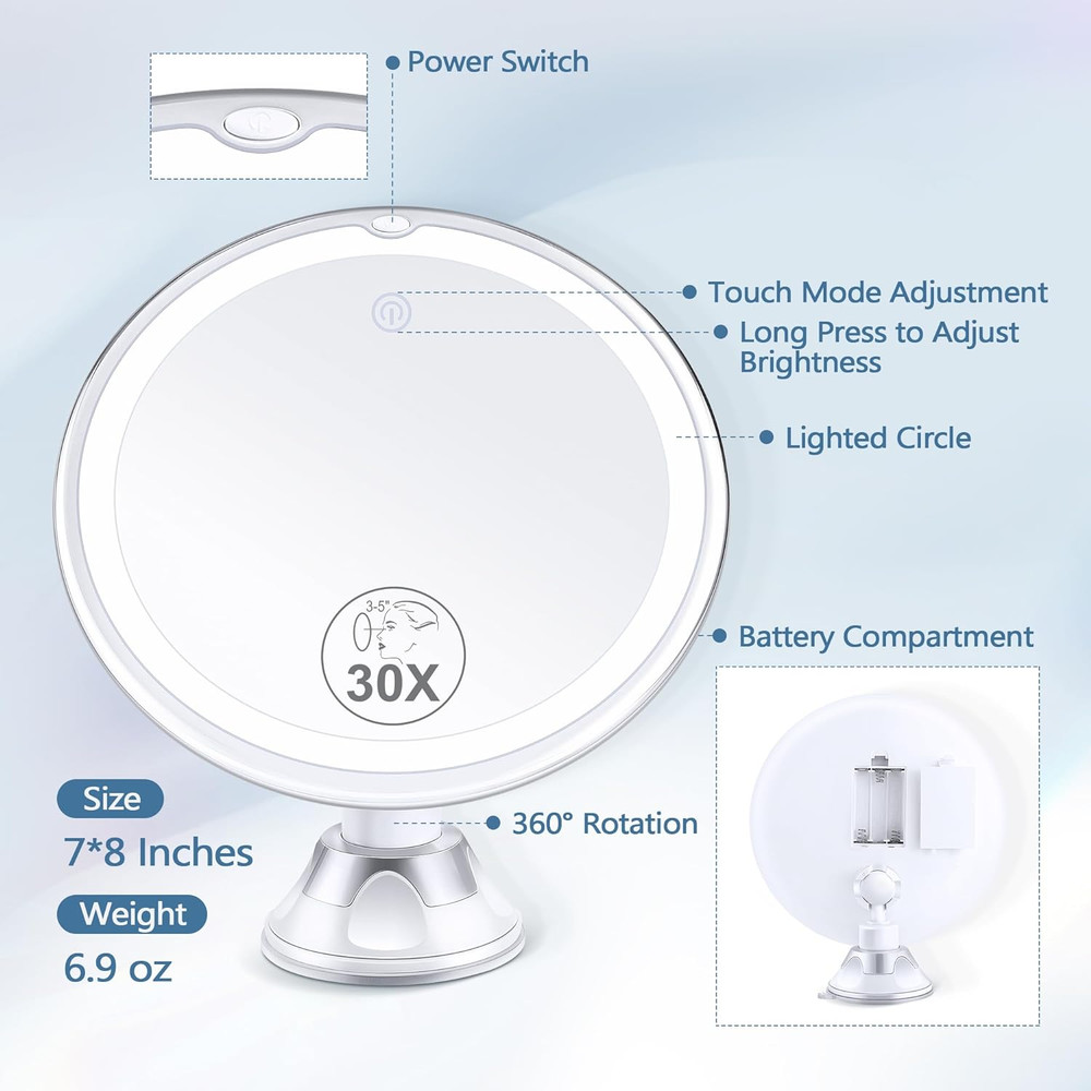 Magnifying Mirror with Light 30X, Lighted Makeup Mirror 30X for Precision Makeup
