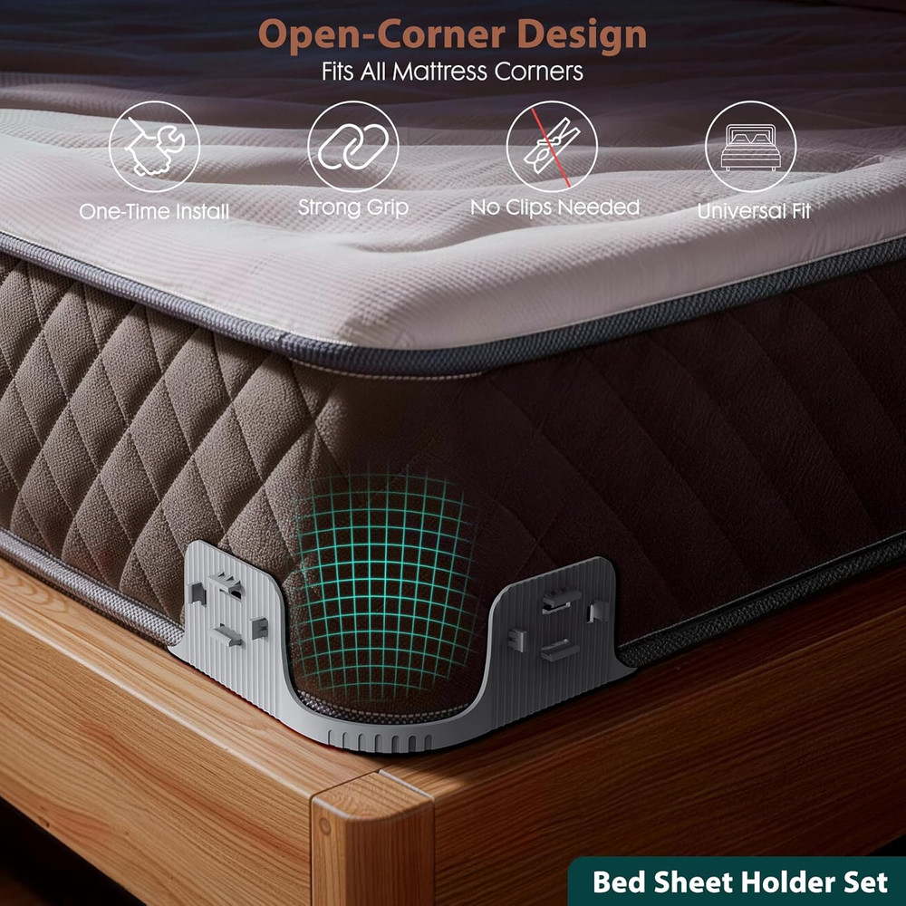 Bed Sheet Holders for Corners - Snap-Lock Sheet Lock for Fitted Sheets, Sheet Ho