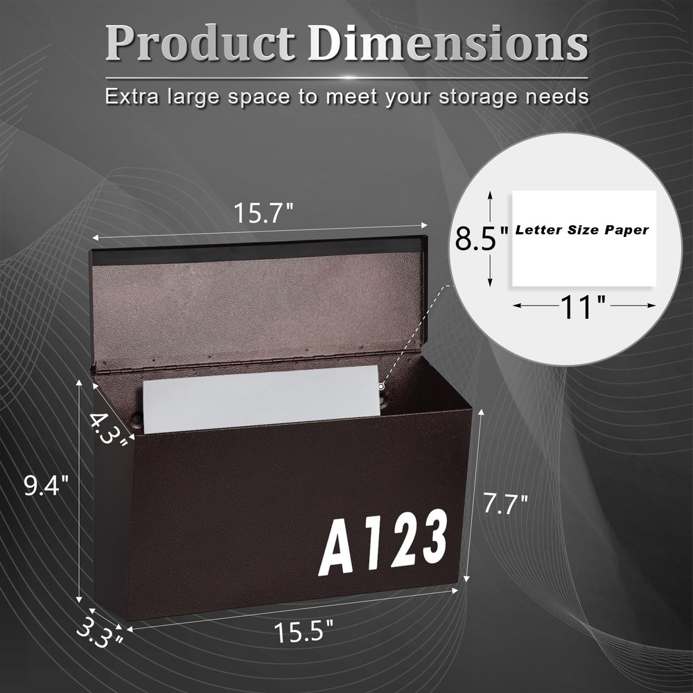 Dalmbox Wall-Mount Mailbox Large Mailbox for Post Rust-Proof Galvanized Steel Bo