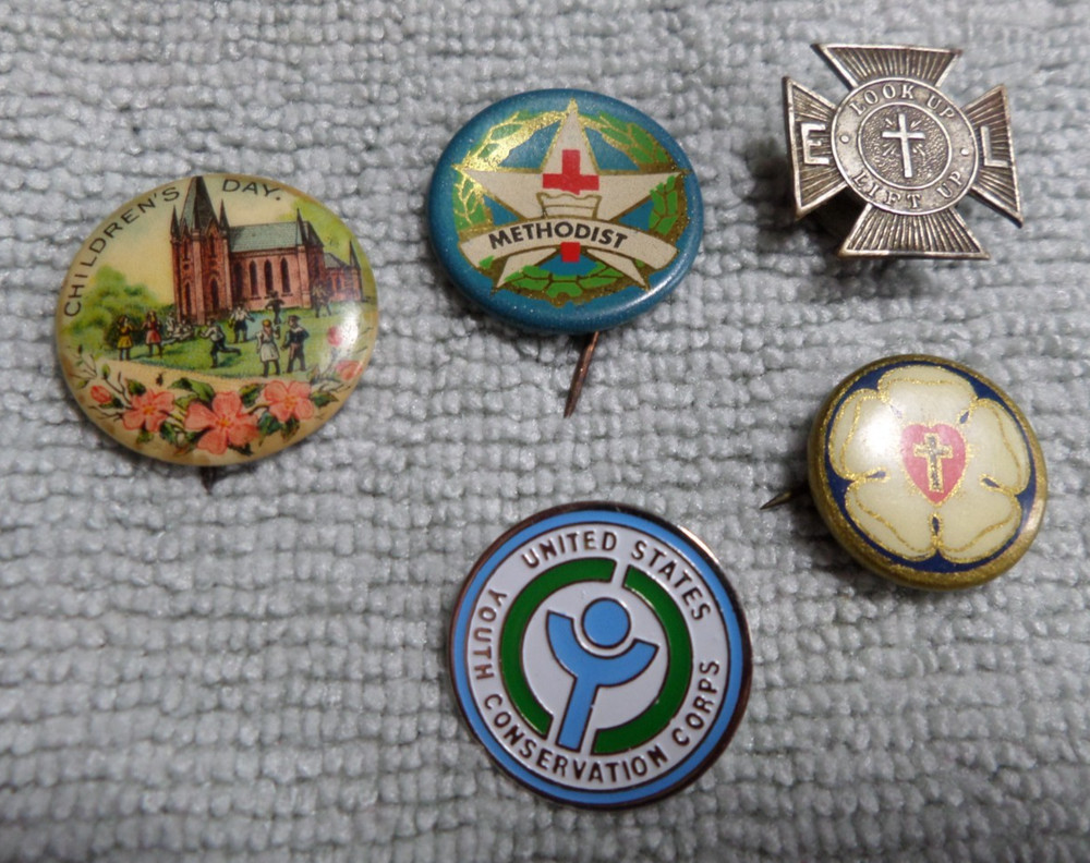 5 Vintage Religious Methodist Lutheran Etc Type Lapel Pins