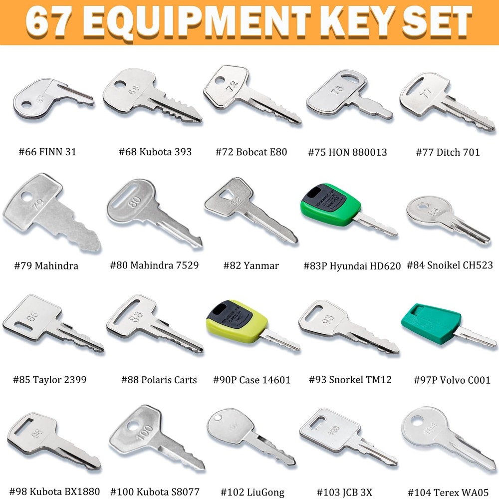 67 Heavy Equipment Master Keys Constrtution Machinery Operator Key for CAT Jo...