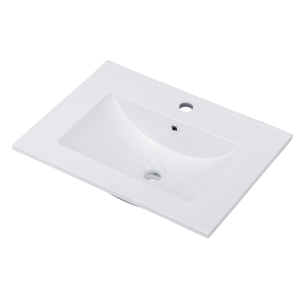 24" Ceramic Vanity Top Sink, Modern Rectangular Bathroom Basin with Faucet Hole