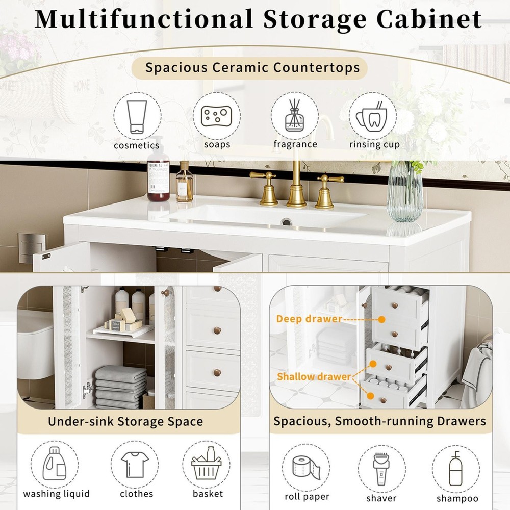 Stylish 36-Inch Bathroom Vanity with Sturdy MDF, Soft-Close Mechanism, Patterned