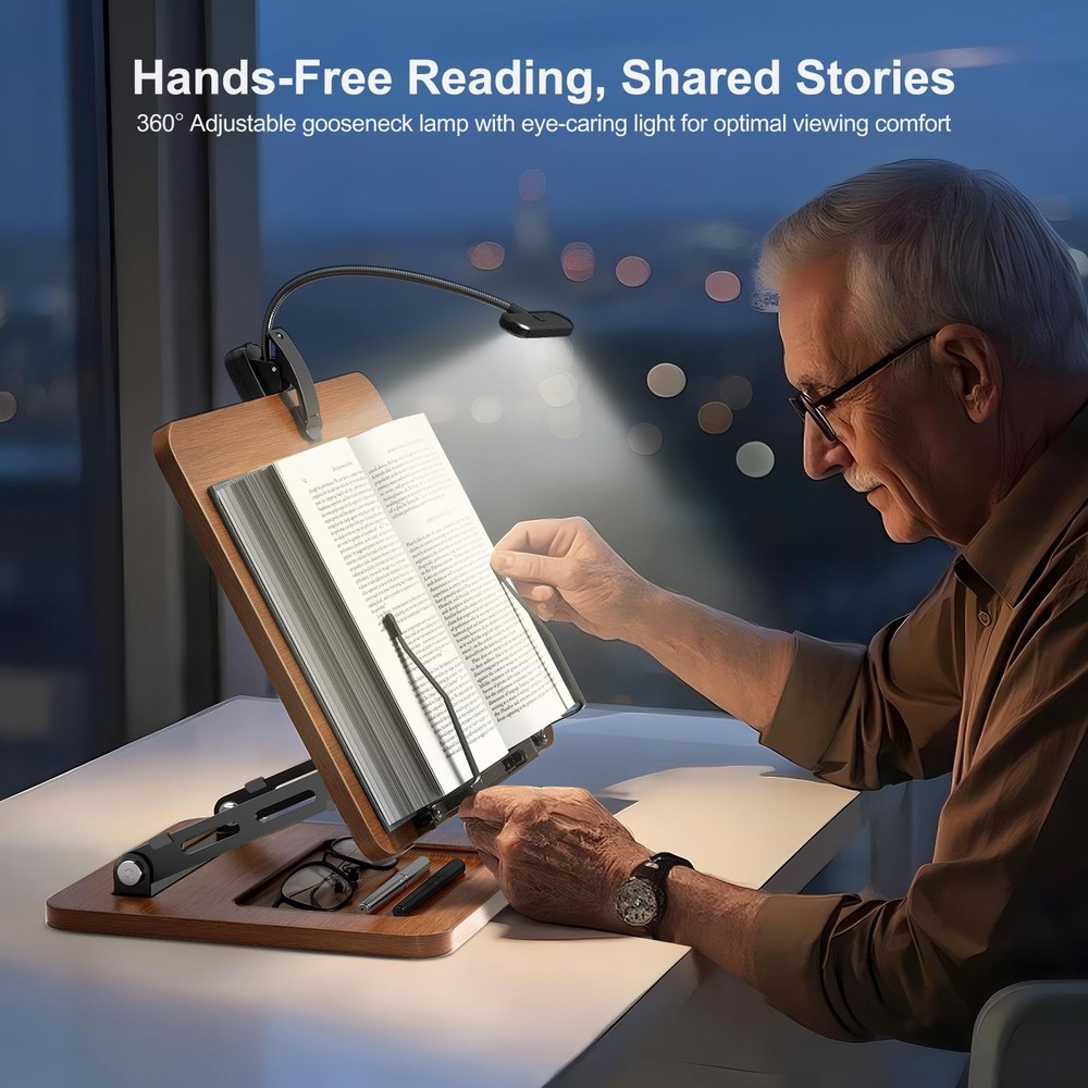 Book Stand for Reading with Light, Book Holders for Reading Hands , Adjustabl...