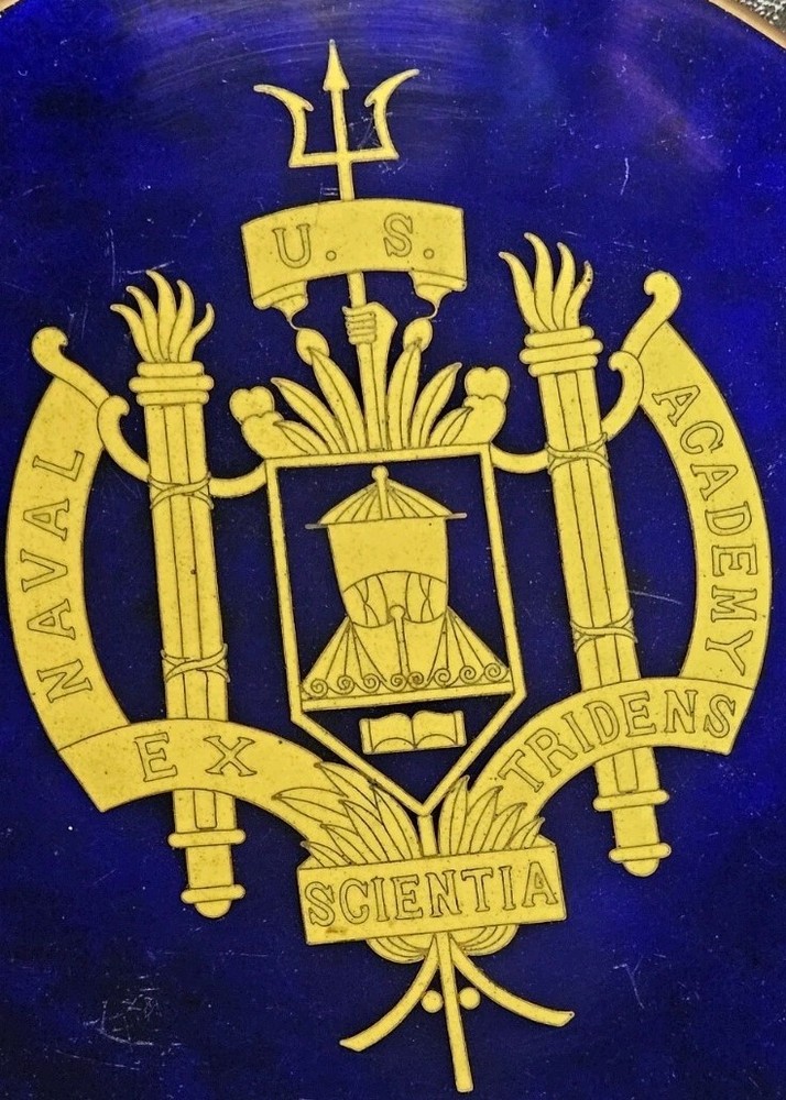 Rare Antique Solid Brass & Enameled U.S. Naval Academy Crest Commerative Plate