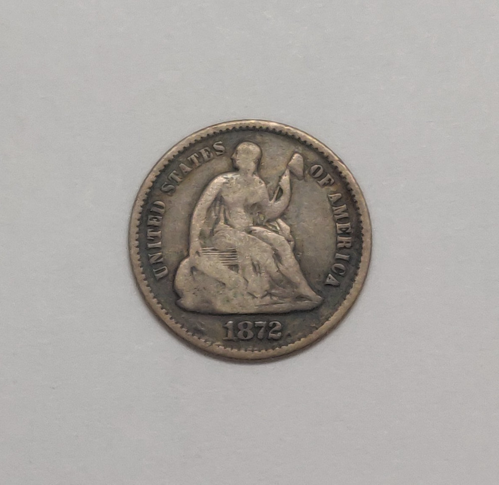 1872 SEATED LIBERTY HALF DIME