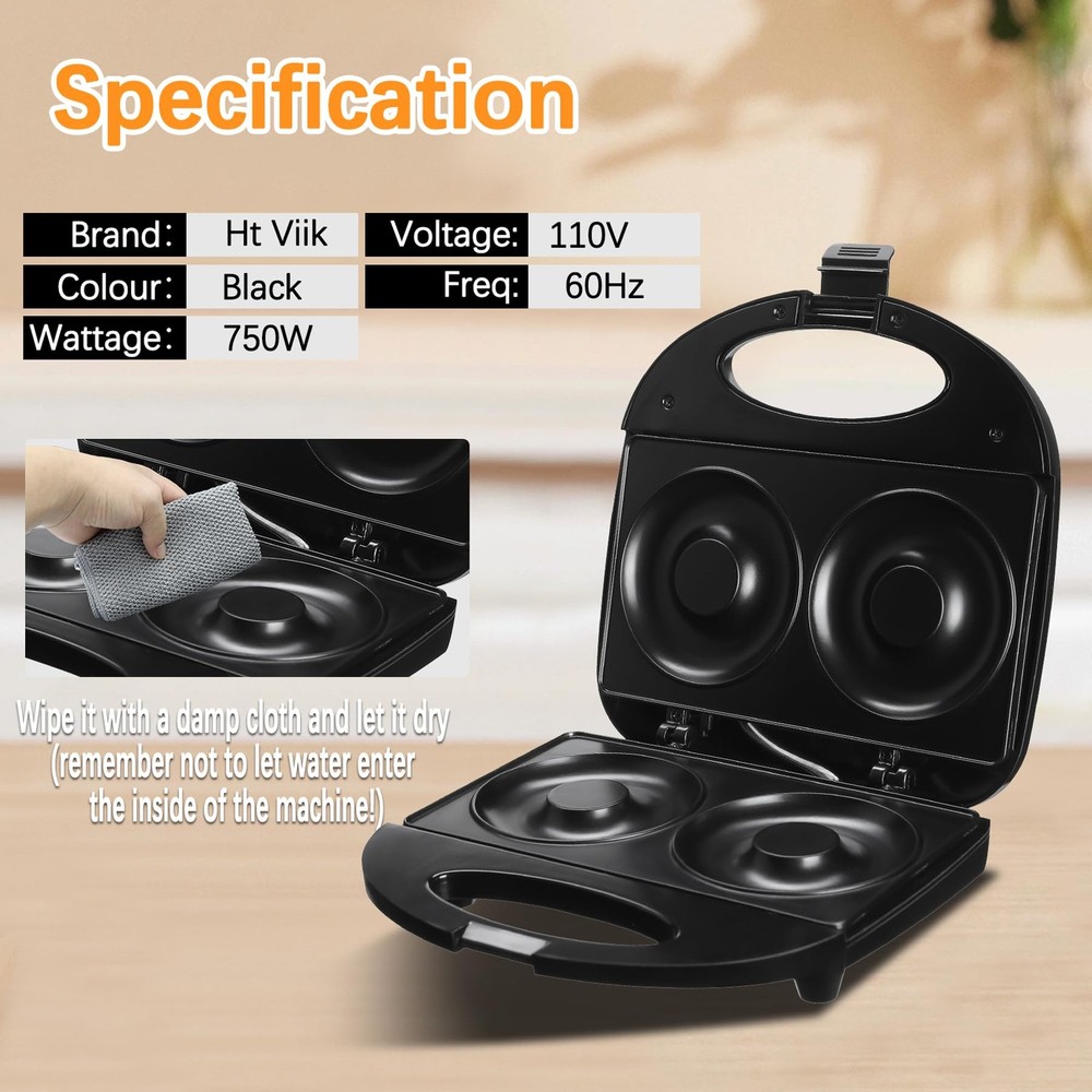 Donut Maker,Doughnut Machine,Bake 2 Donuts,Double-sided heating, Non-stick Su...