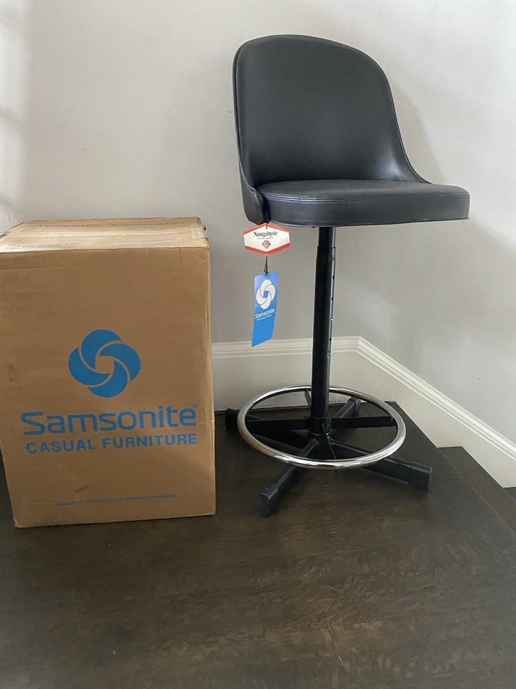 NOS Samsonite MCM Black Vinyl Chrome Adjustable Bar Counter Stool Barstool
