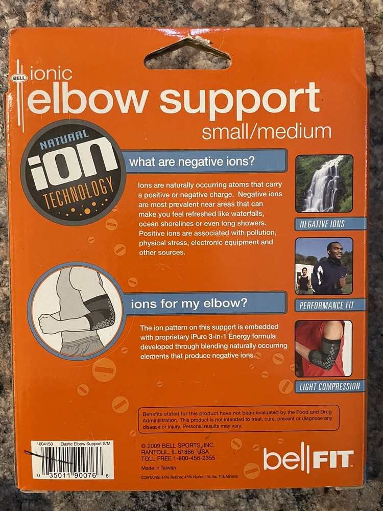 Bell Ionic Elbow Support Negative Ions Compression Performance Fit Small/Medium