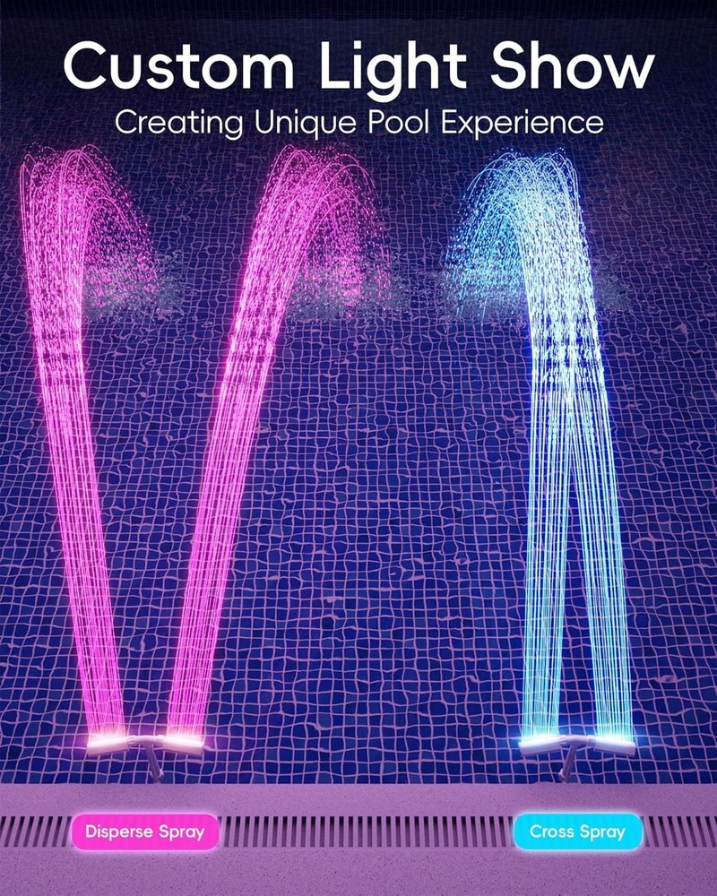 Upgraded LED Pool Fountain with Lights Remote 360° Adjustable Spray