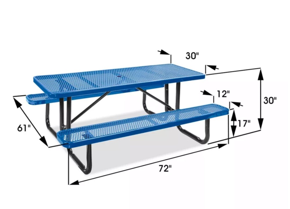 PICNIC TABLE Commercial - All Metal Construction & Steel Frame 6 Ft Rectangular