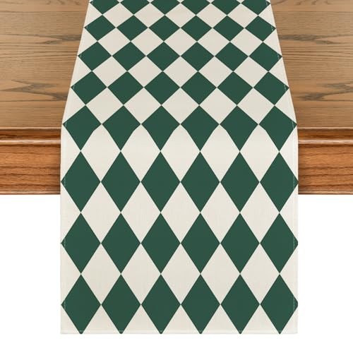Diamond Plaid St. Patrick's Day Table Runner, 13" x 72", Table Runner Green
