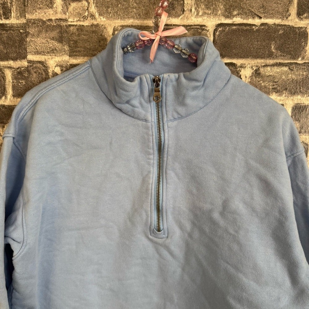 Girlfriend Collective 1/2 zip cropped pullover sweater blue SIZE MEDIUM M