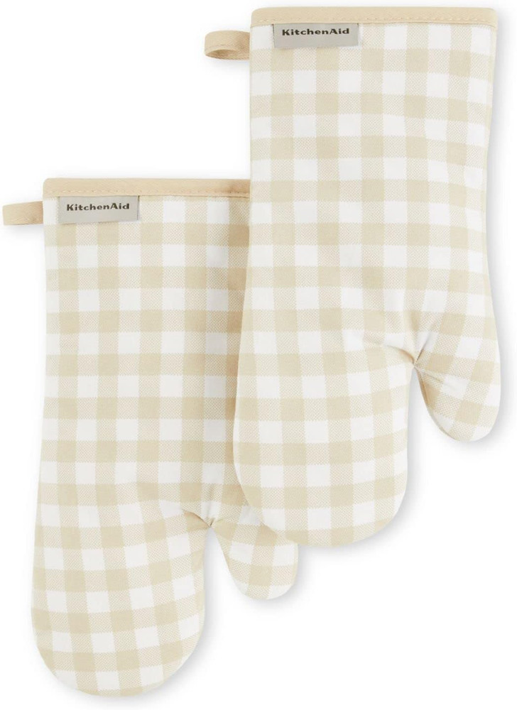 Gingham Oven Mitt 2-Pack Set, Milkshake, 7"X13"