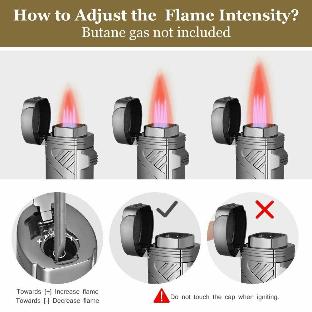 Torch Lighter 4 Jet Flame Refillable Butane Cigar Lighter with Cigar Punch box